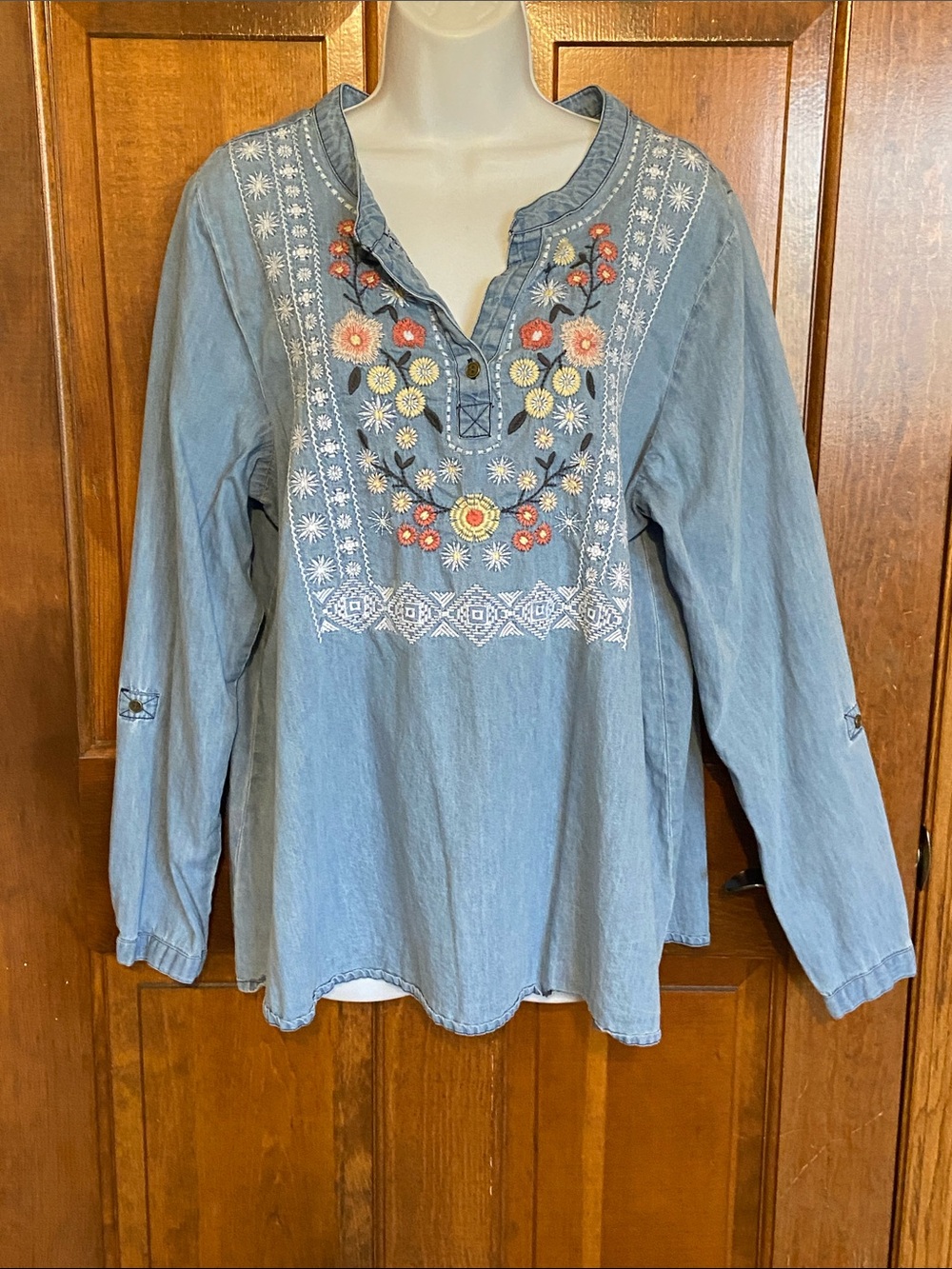 ROPER WOMEN'S EMBROIDERED FRONT SOUTHWESTERN DENIM PULLOVER SHIRT Size XL